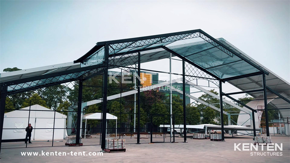 Black tent serves as outdoor temporary indoor space