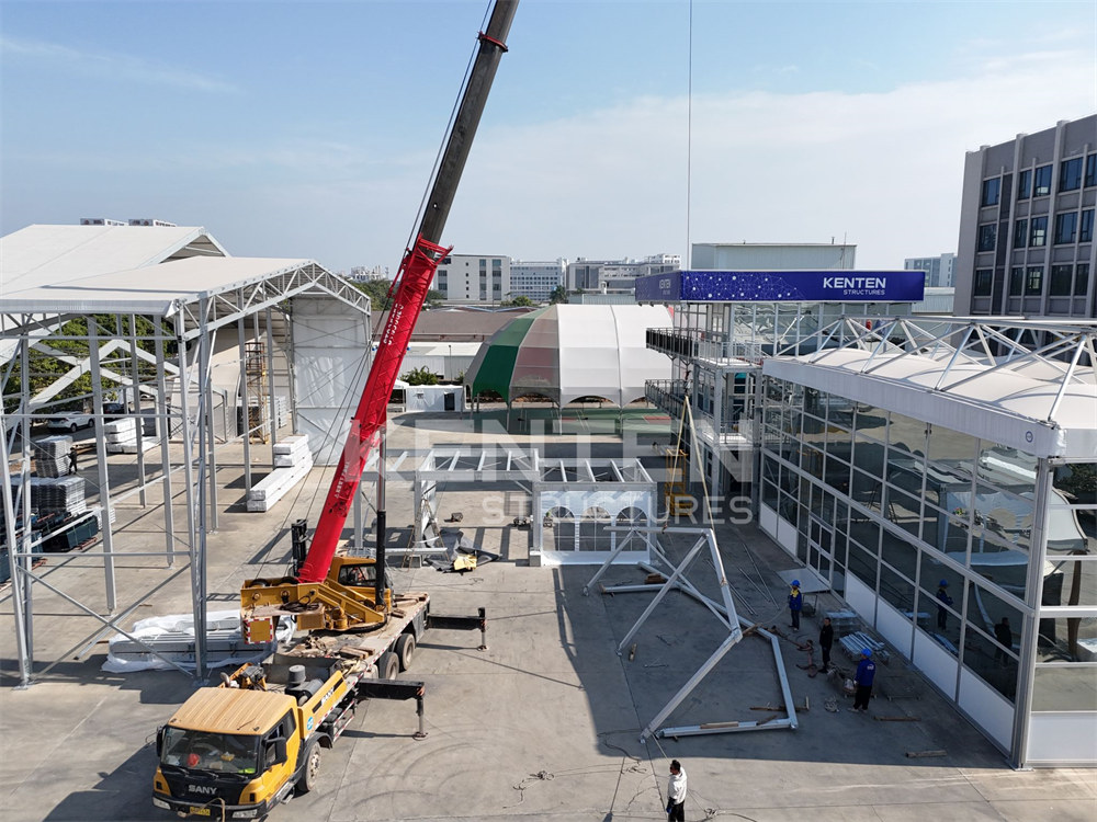 Structural tent trial installation